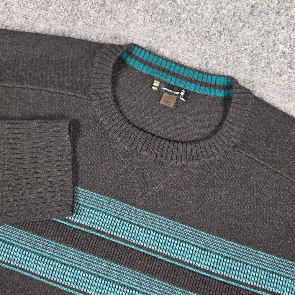 Smartwool Sparwood Stripe Crew Top Sweater Mens XXL Gray Teal Merino SW016474